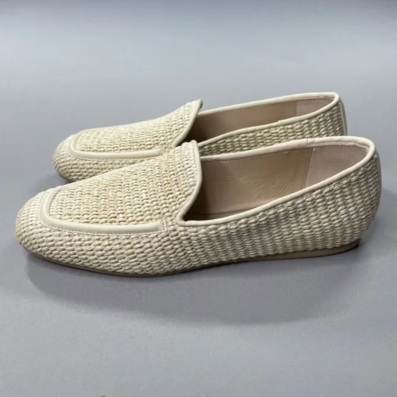 NEW Stewart Weitzman Shoes Womens 7 cream woven Thea loafer slip on designer - Picture 5 of 14